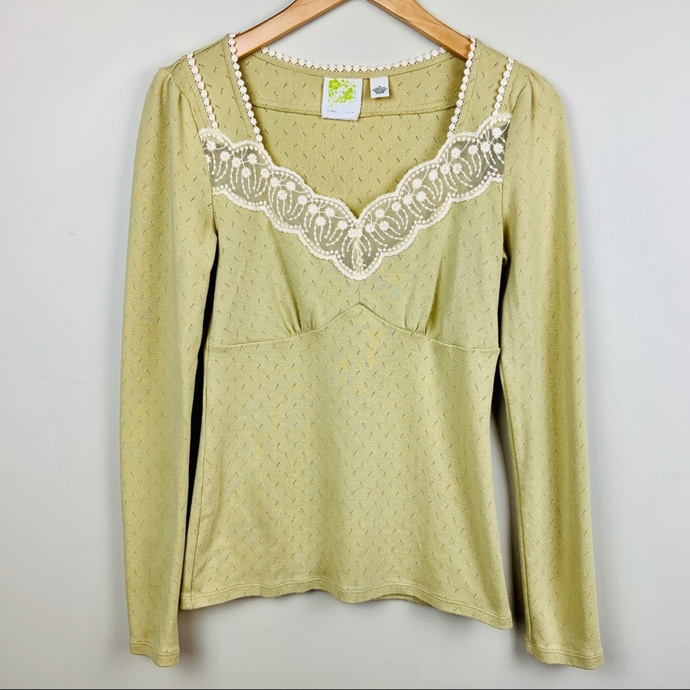 Anthropologie | Long Sleeve Lace Detail Top